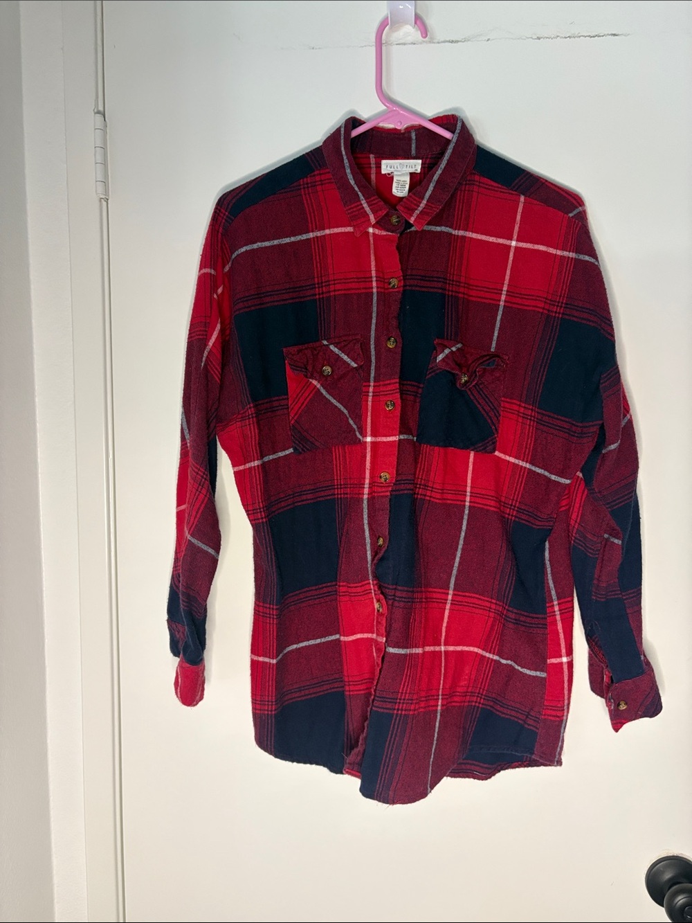 Full Tilt Red and Black Plaid Button-Down Shirt